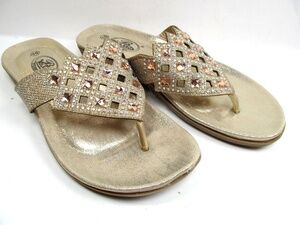 Bolaro By Summer Rio Rhinestone Sparkle Gold Thong Flip Flops Size 10 Wms Shoes